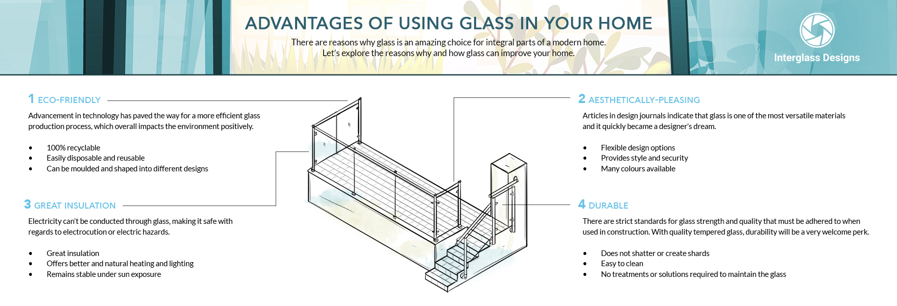 Advantages of using glass in your home infographic